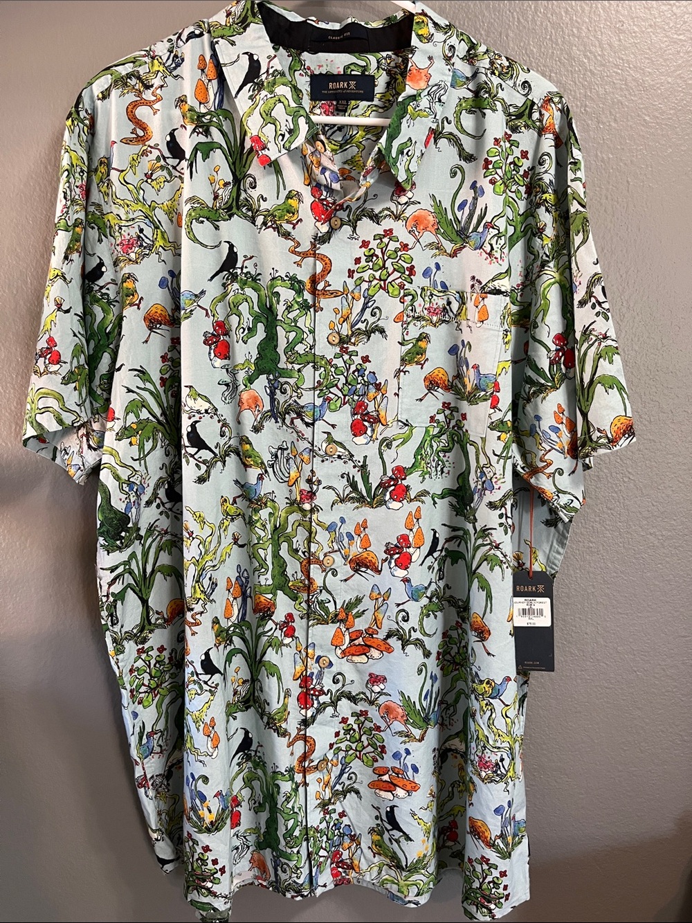 Roark Light Blue Short-Sleeve Botanical & Wildlife Button-Down Shirt NEW